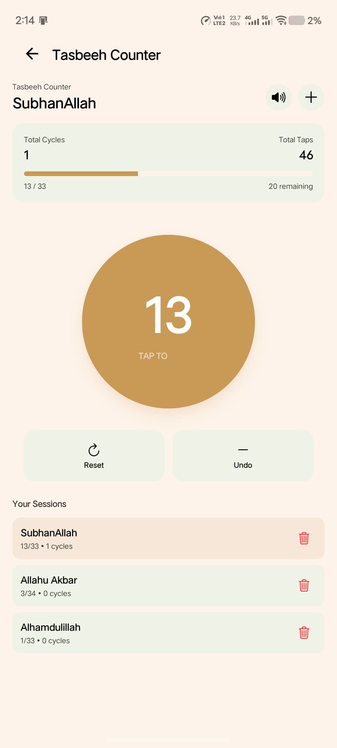 Artificial Mufti Tasbeeh Counter screen
